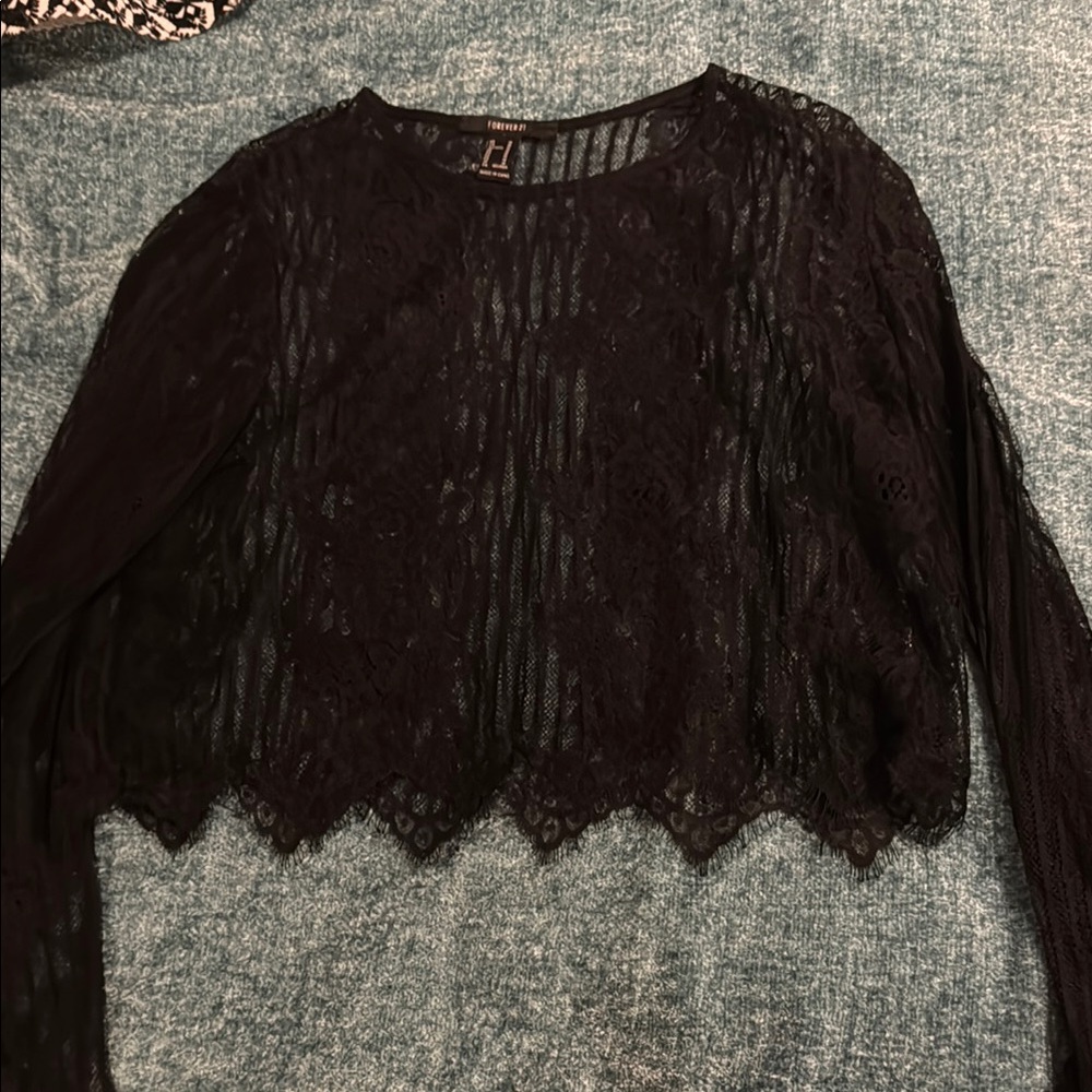 Forever 21 Black Asymmetrical Crop Blouse